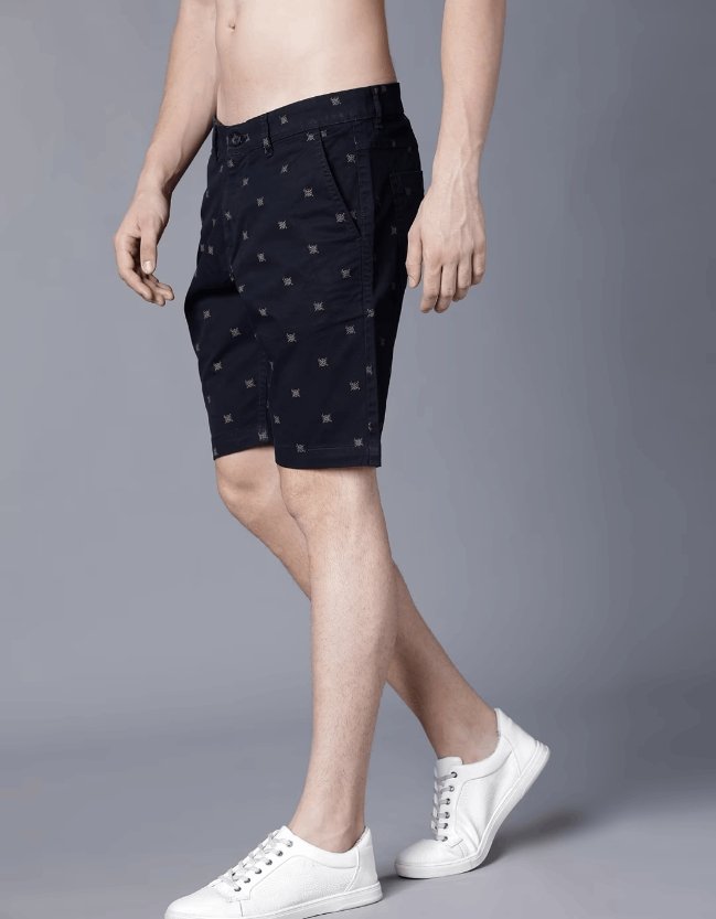 Men Navy Blue Printed Slim Fit Regular Shorts