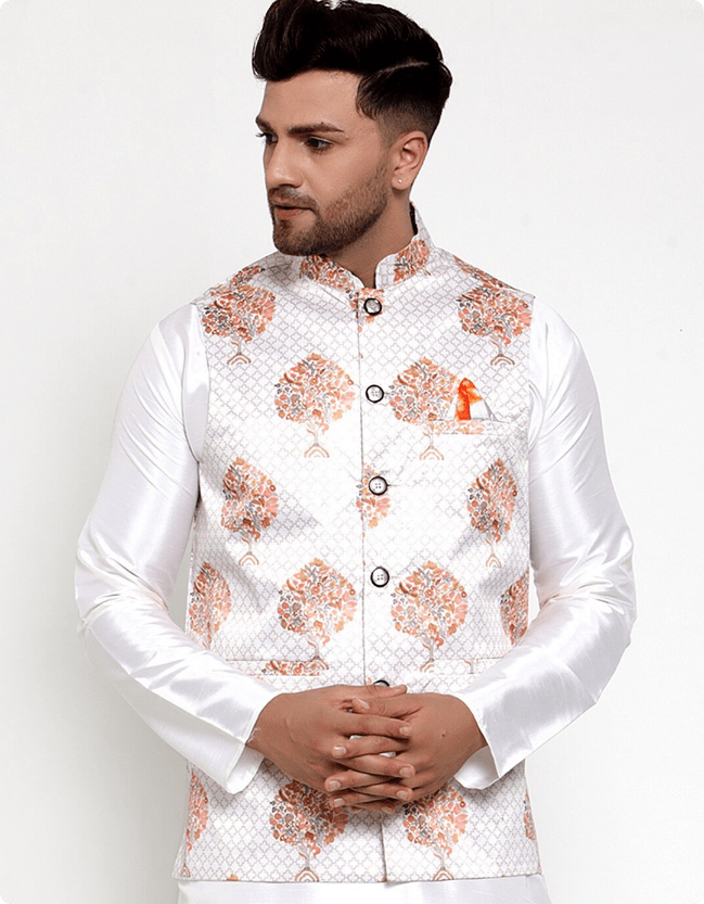 White-Orange Nehru Jacket