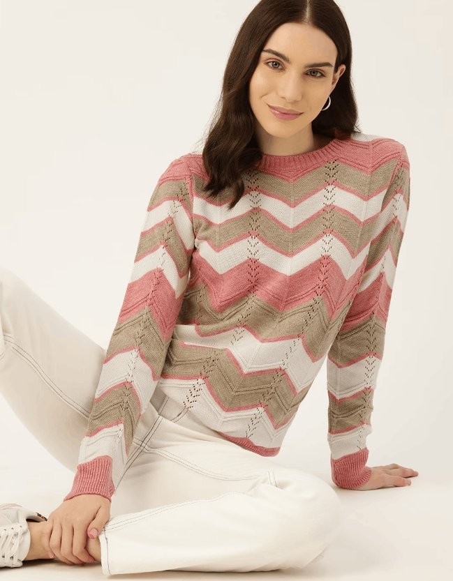 Women Chevron Acrylic Pullover