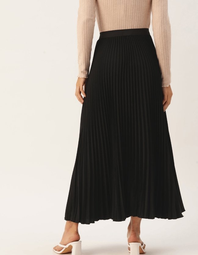 Accordion Pleated Flared Maxi Skirt