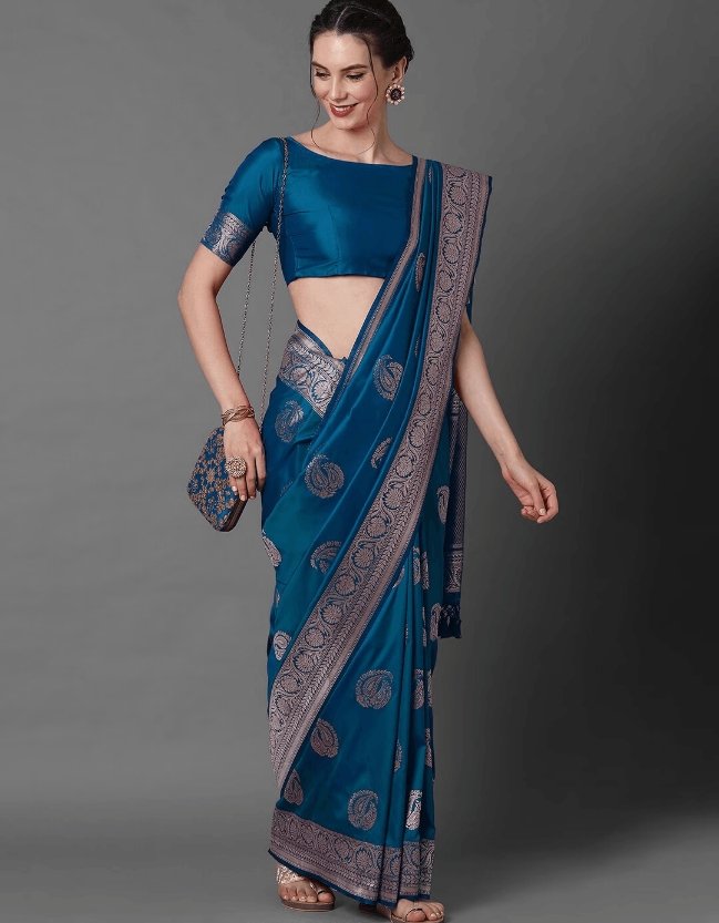 Ethnic Motifs Woven Design Zari Silk Blend Banarasi Saree